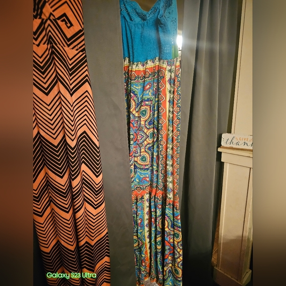 Orange and Navy floor length Dress Small - Picture 2 of 5